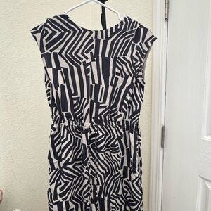 LOFT Black and White Abstract Midi Dress